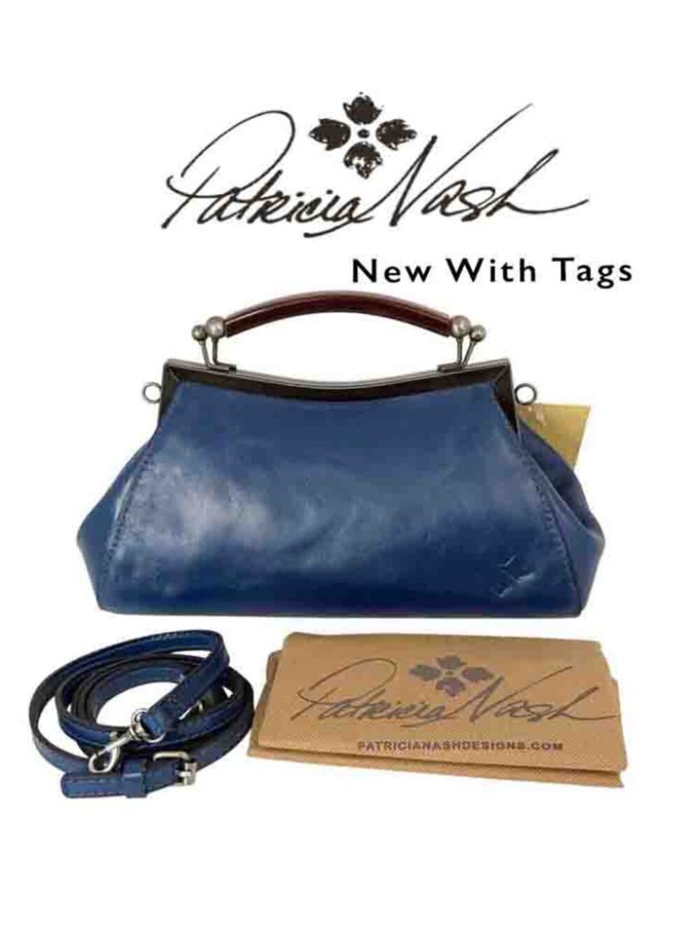 Patricia Nash Kelmscott  Kiss Lock Crossbody Cerulean Blue NWT Dust Bag